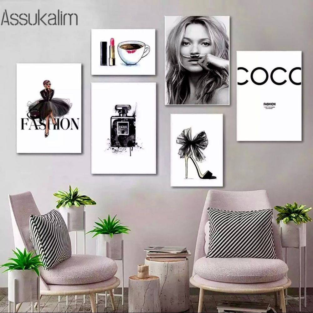 B&W Wall Art Chanel inspired Fashion Couture Print KATE MOSS Perfume STILETTO